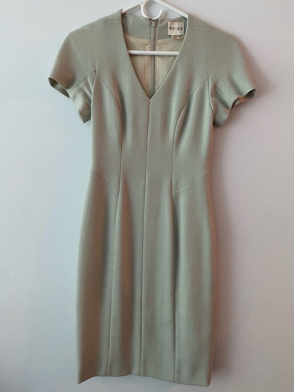 Reiss Mint Green Tailored V-Neck Midi Dress